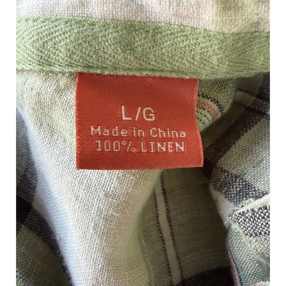Tommy Bahama Men‎ L 100% Linen Plaid Short Sleeve Button Down Camp Shirt Green